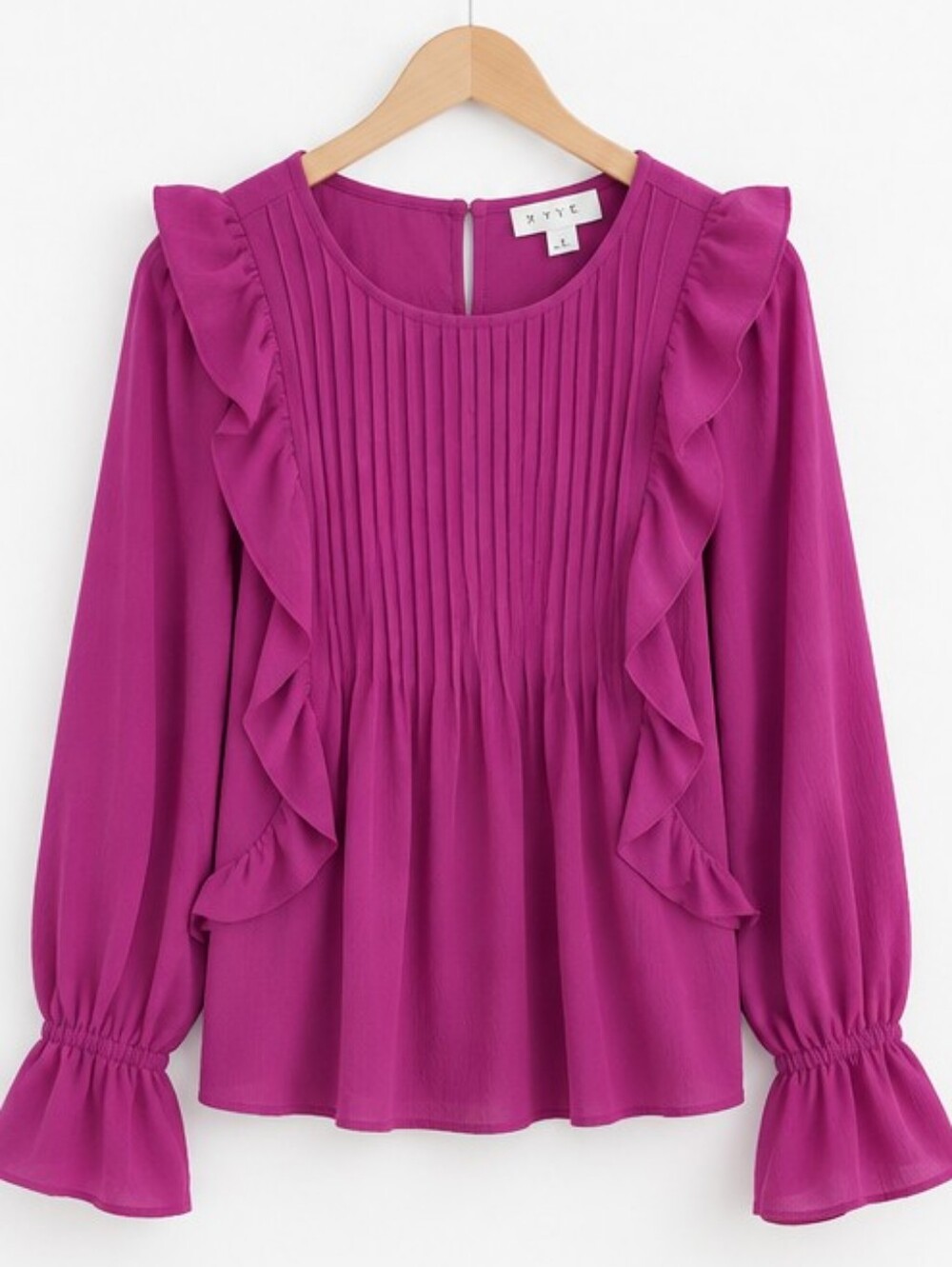 HYFVE Ruffle Pleated Romantic Poet Blouse Magenta Size Large